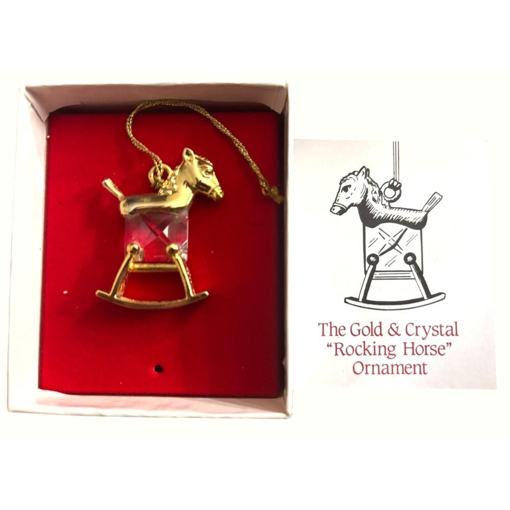 VTG Gold & Crystal Rocking Horse Ornament With 24K Gold Finish & Lead Austrian C